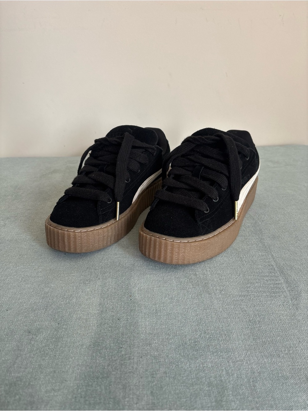 Puma Women's Black Suede Platform Sneakers with White Stripe - Picture 2 of 13
